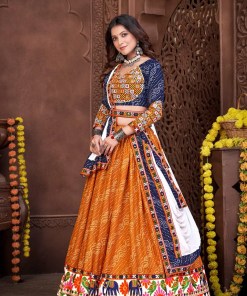Navratri Special Blue & Mustard Bandhani Chaniya Choli with Embroidered Dupatta