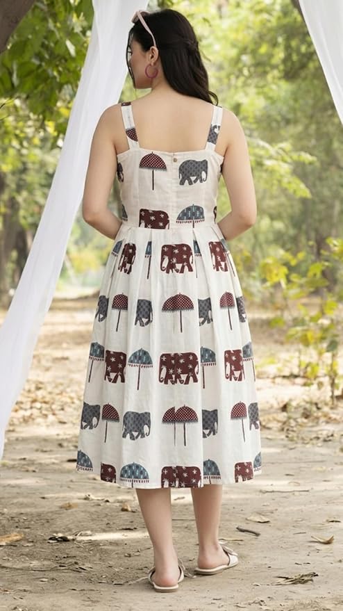 Women's Cotton Printed Midi Dress | Sleeveless Square Neck Casual Summer Dress for Women | Stylish Vacation Dress - Image 5