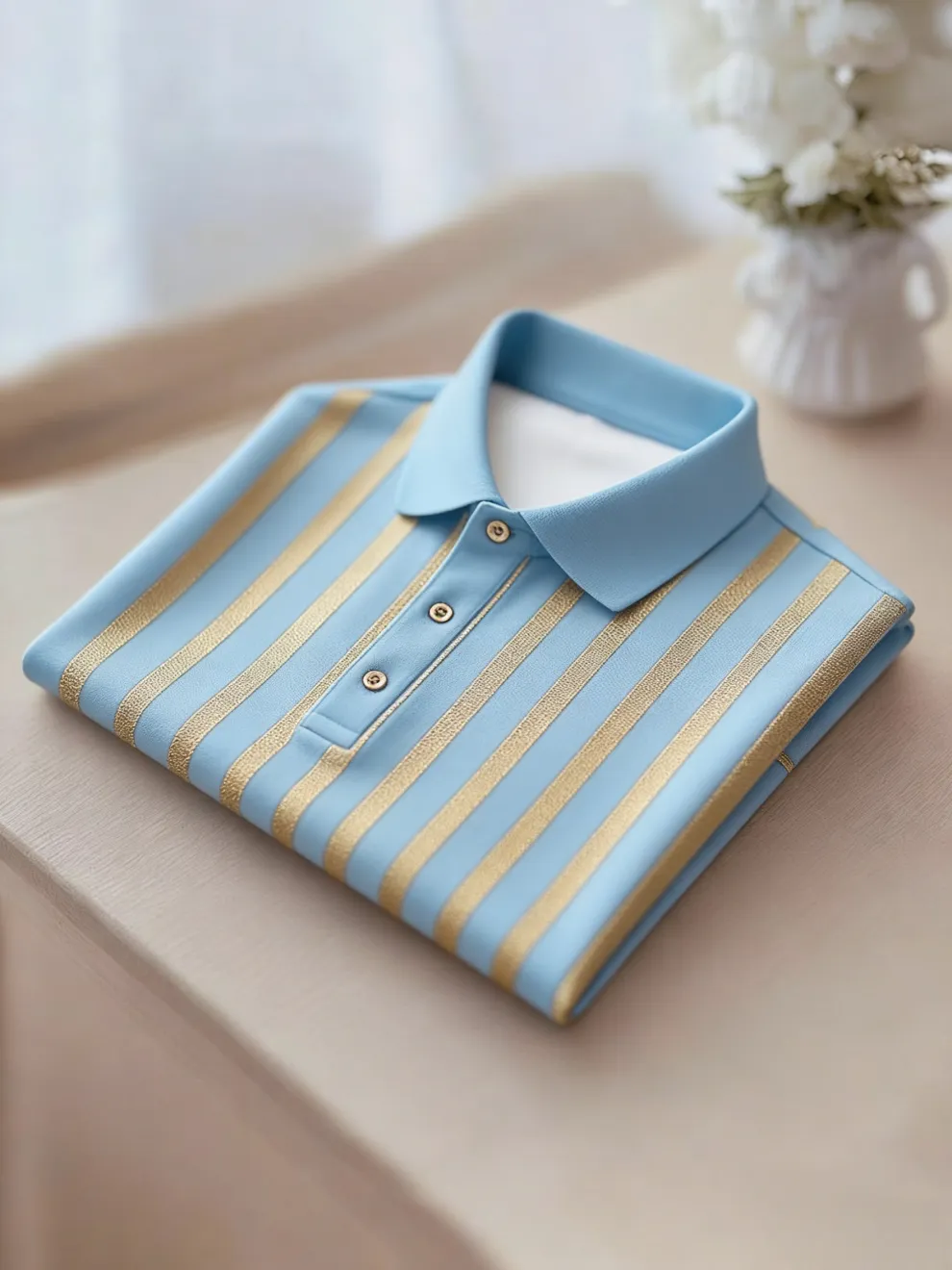 Men's Business Casual Gold and Black Stripe Button Short Sleeve Shirt - Image 6