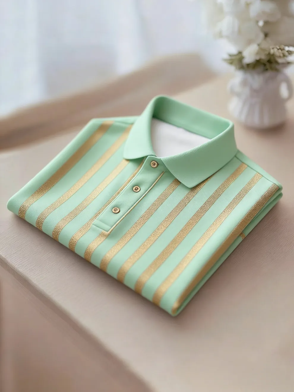 Men's Business Casual Gold and Black Stripe Button Short Sleeve Shirt - Image 7