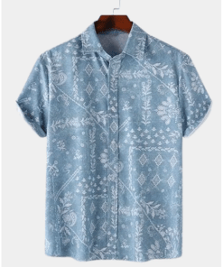 Hawaiian Motifs Blue Shirt