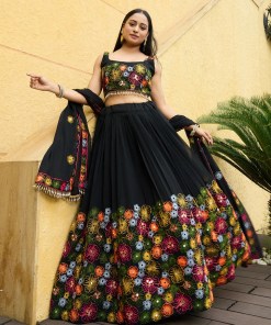 Premium Black Floral Embroidered Georgette Lehenga Choli with Designer Dupatta